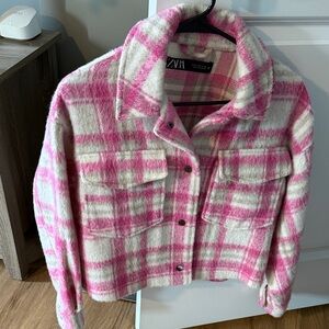 Zara Pink and Cream Checkered Jacket